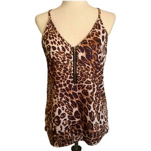 Leopard Spaghetti Strap Front Zipper Racerback Cami - M